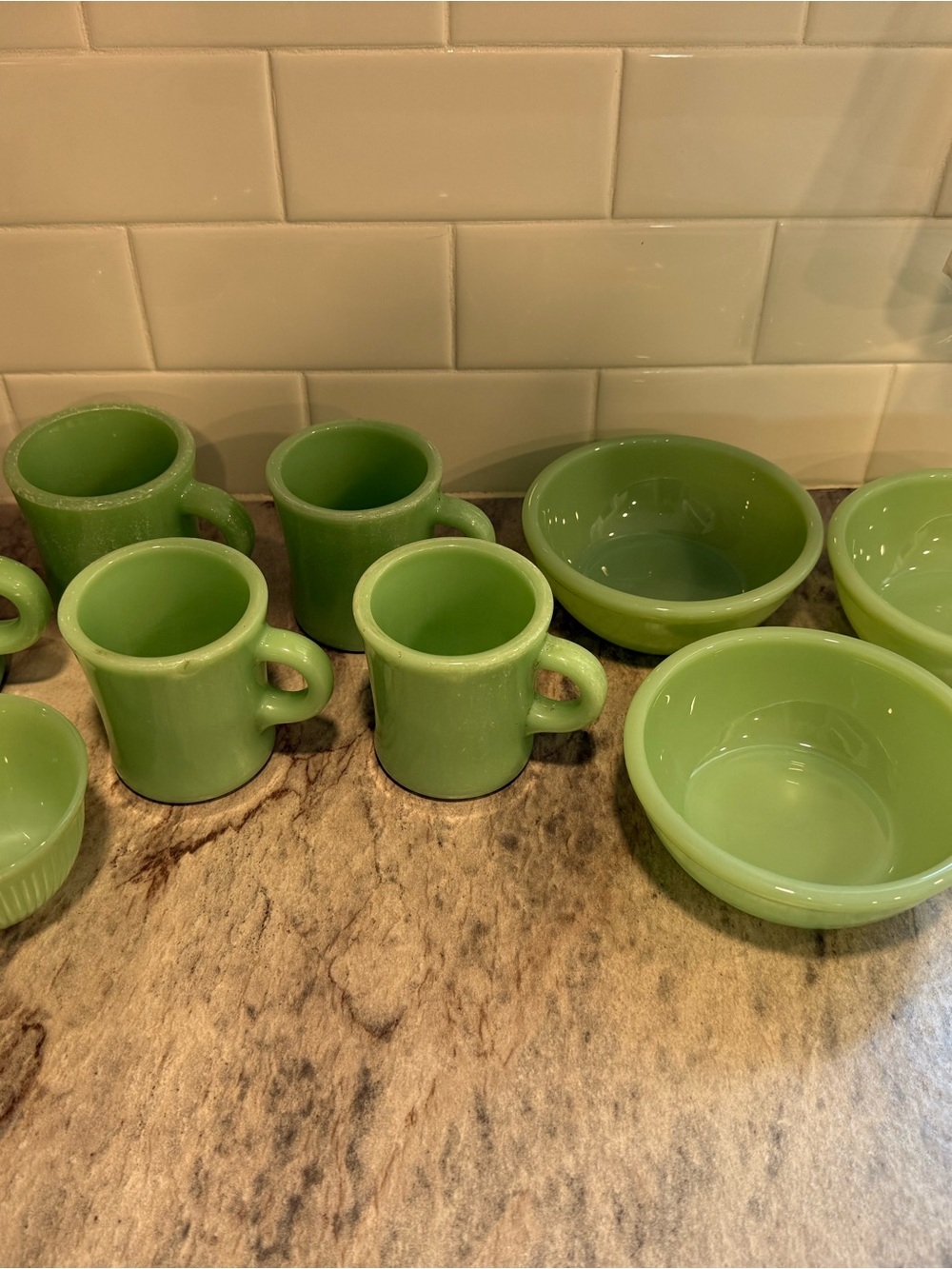 Anchor Hocking Fire King Jadeite Green Mugs and Bowls Set - VTG